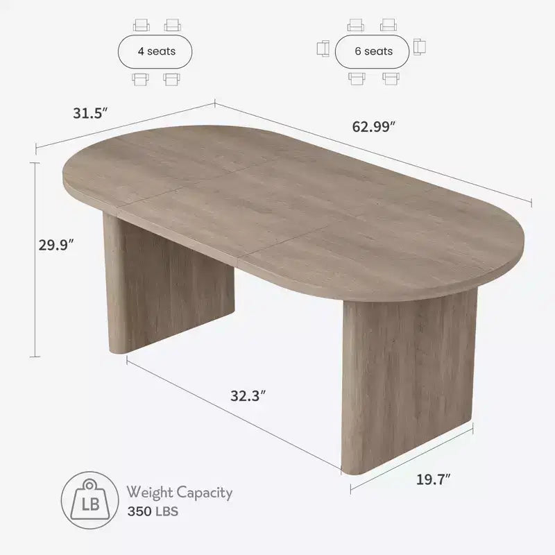 Mesa de comedor ovalada grande para 6-8 personas, mesa de cocina estilo granja con base de madera gruesa y resistente, mesa de comedor para cocina, sala de estar u oficina