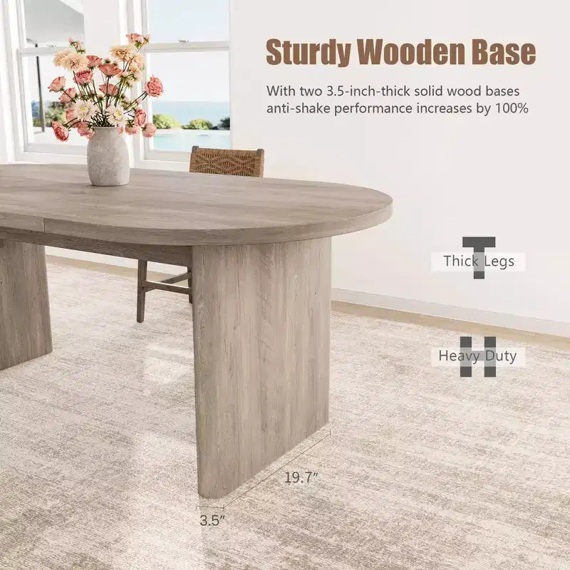 Mesa de comedor ovalada grande para 6-8 personas, mesa de cocina estilo granja con base de madera gruesa y resistente, mesa de comedor para cocina, sala de estar u oficina