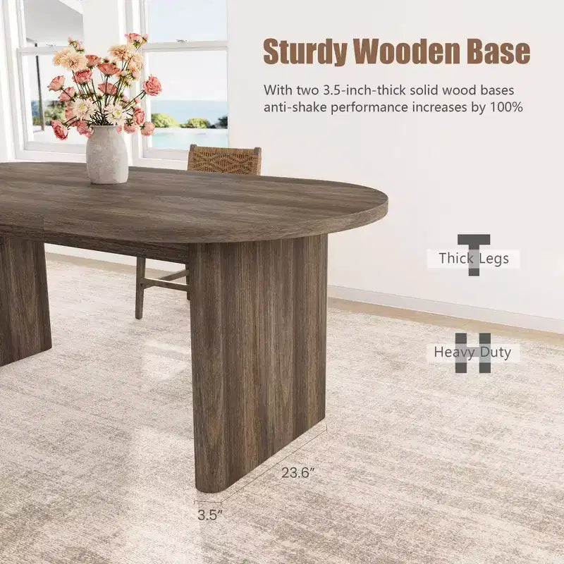 Mesa de comedor ovalada grande para 6-8 personas, mesa de cocina estilo granja con base de madera gruesa y resistente, mesa de comedor para cocina, sala de estar u oficina