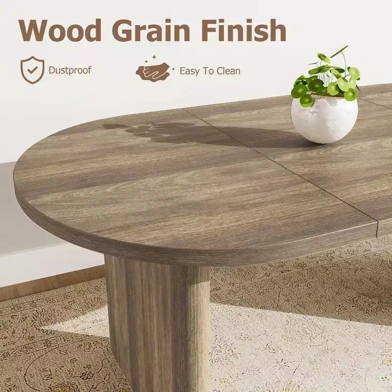 Mesa de comedor ovalada grande para 6-8 personas, mesa de cocina estilo granja con base de madera gruesa y resistente, mesa de comedor para cocina, sala de estar u oficina