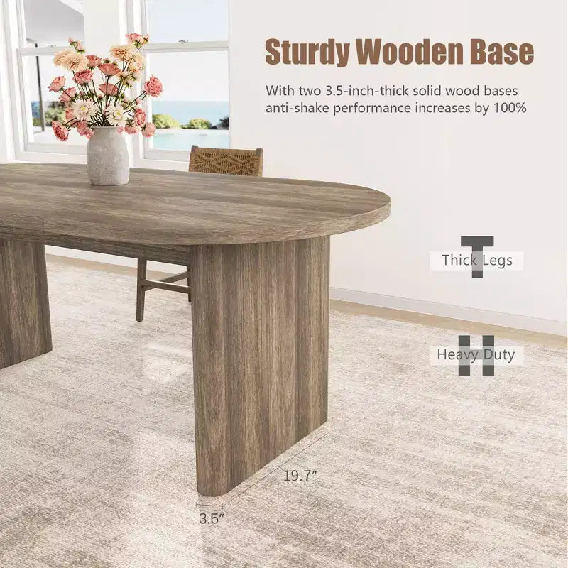 Mesa de comedor ovalada grande para 6-8 personas, mesa de cocina estilo granja con base de madera gruesa y resistente, mesa de comedor para cocina, sala de estar u oficina