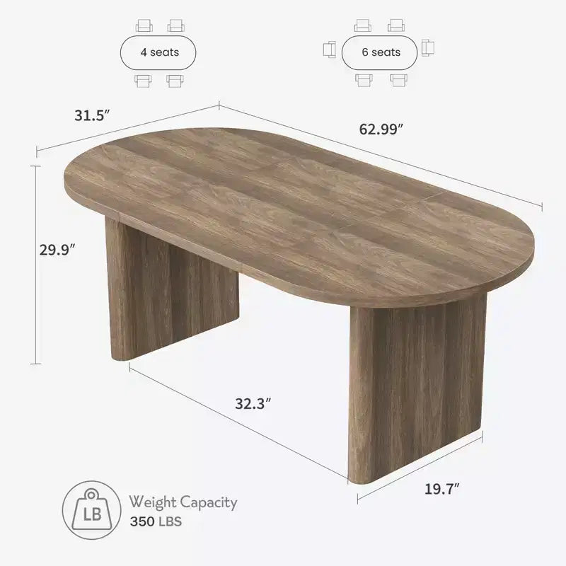 Mesa de comedor ovalada grande para 6-8 personas, mesa de cocina estilo granja con base de madera gruesa y resistente, mesa de comedor para cocina, sala de estar u oficina