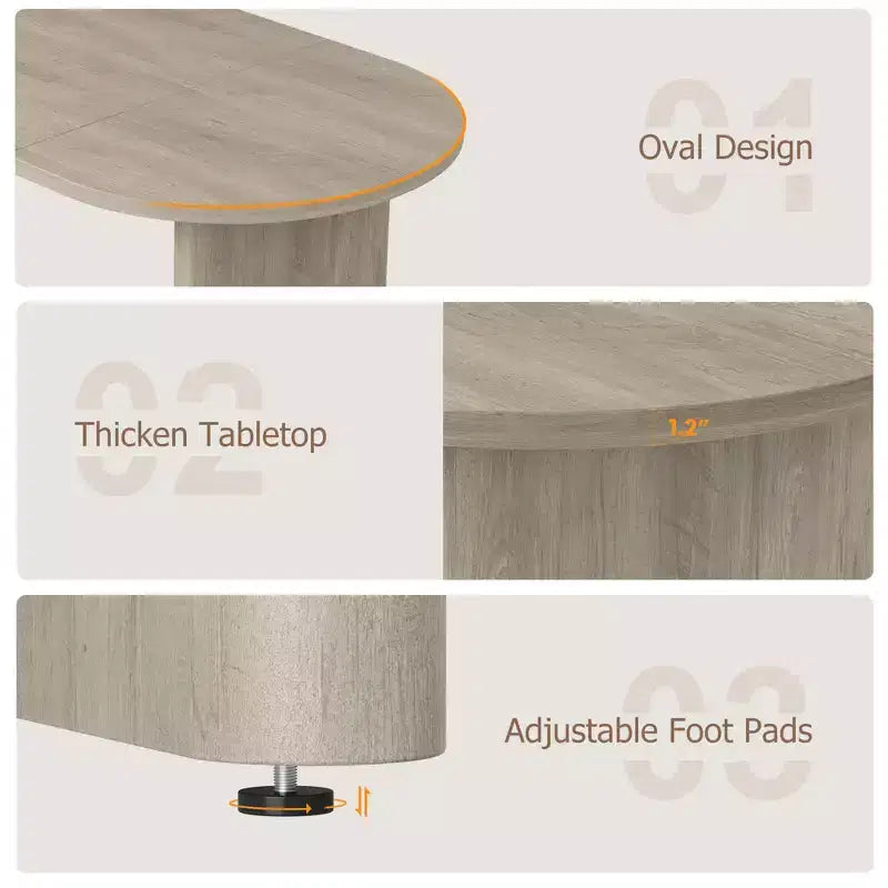 Mesa de comedor ovalada grande para 6-8 personas, mesa de cocina estilo granja con base de madera gruesa y resistente, mesa de comedor para cocina, sala de estar u oficina