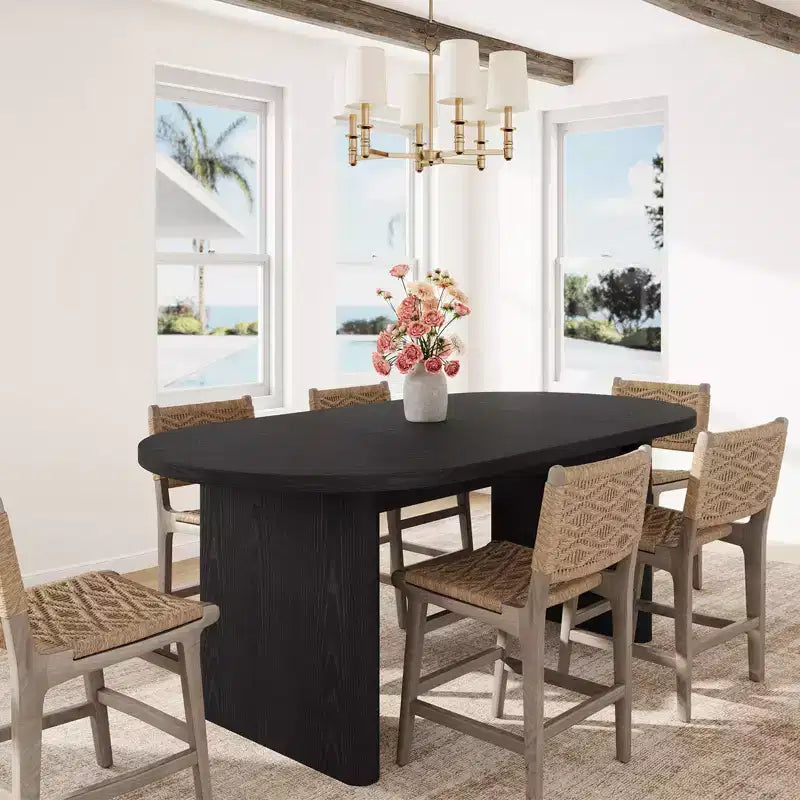 Mesa de comedor ovalada grande para 6-8 personas, mesa de cocina estilo granja con base de madera gruesa y resistente, mesa de comedor para cocina, sala de estar u oficina