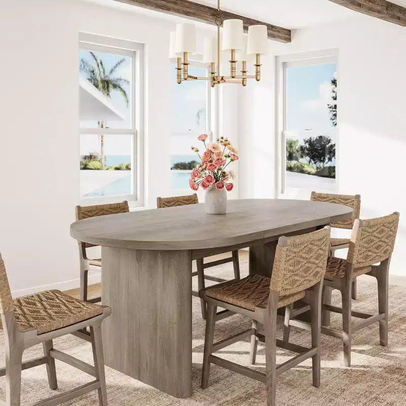 Mesa de comedor ovalada grande para 6-8 personas, mesa de cocina estilo granja con base de madera gruesa y resistente, mesa de comedor para cocina, sala de estar u oficina