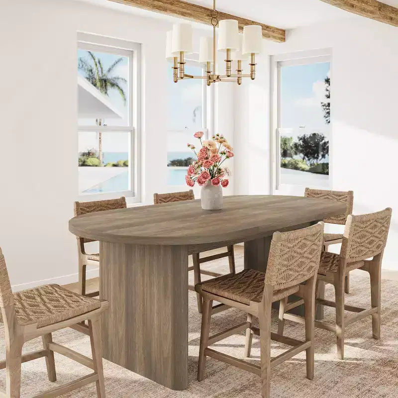 Mesa de comedor ovalada grande para 6-8 personas, mesa de cocina estilo granja con base de madera gruesa y resistente, mesa de comedor para cocina, sala de estar u oficina