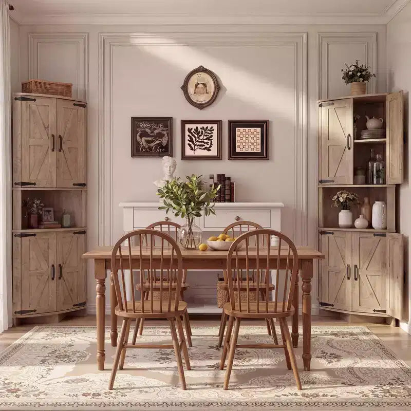 64.8 Armario esquinero alto de estilo rústico con puertas, despensa de almacenamiento con estantes ajustables para cocina, sala de estar y baño