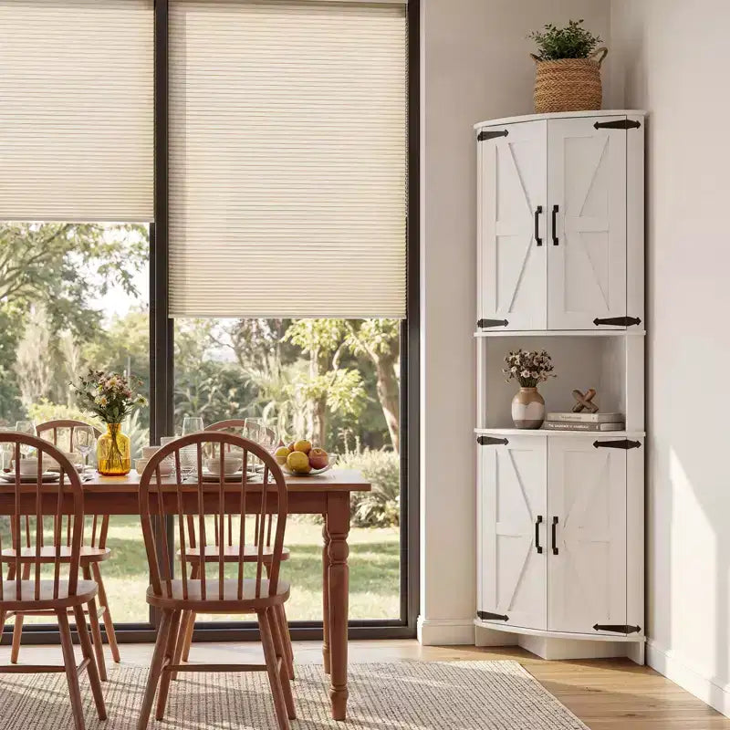 64.8 Armario esquinero alto de estilo rústico con puertas, despensa de almacenamiento con estantes ajustables para cocina, sala de estar y baño