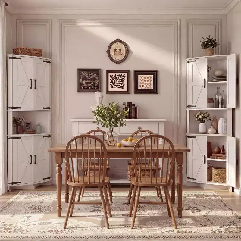 64.8 Armario esquinero alto de estilo rústico con puertas, despensa de almacenamiento con estantes ajustables para cocina, sala de estar y baño