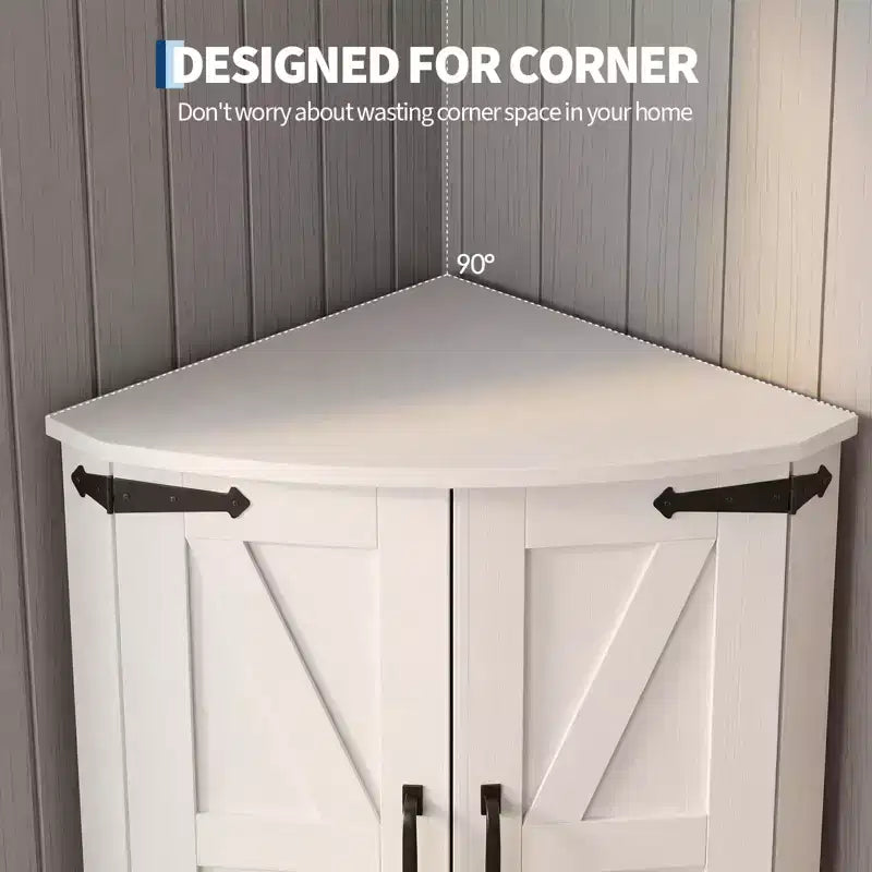 64.8 Armario esquinero alto de estilo rústico con puertas, despensa de almacenamiento con estantes ajustables para cocina, sala de estar y baño