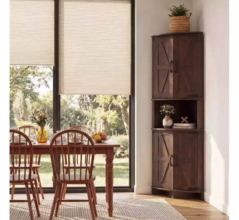 64.8 Armario esquinero alto de estilo rústico con puertas, despensa de almacenamiento con estantes ajustables para cocina, sala de estar y baño