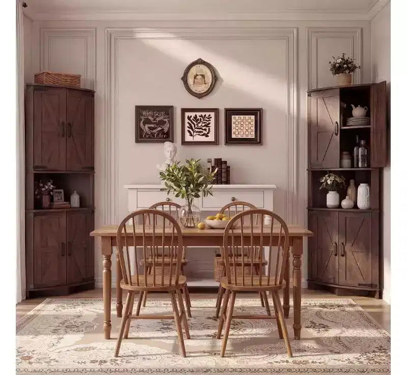 64.8 Armario esquinero alto de estilo rústico con puertas, despensa de almacenamiento con estantes ajustables para cocina, sala de estar y baño