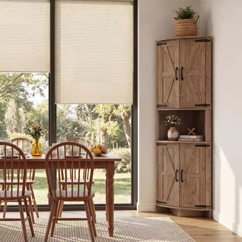 64.8 Armario esquinero alto de estilo rústico con puertas, despensa de almacenamiento con estantes ajustables para cocina, sala de estar y baño