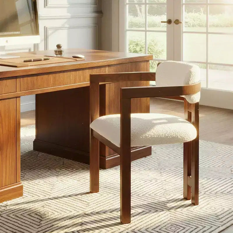 Silla de comedor de madera de acacia con bouclé