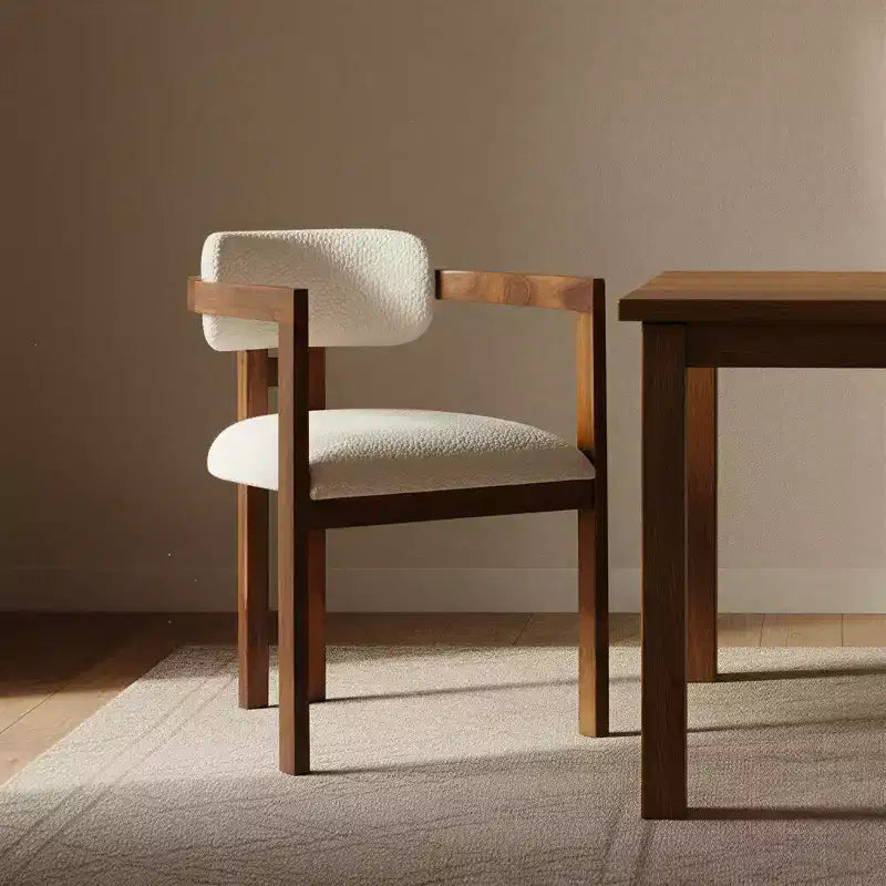 Silla de comedor de madera de acacia con bouclé