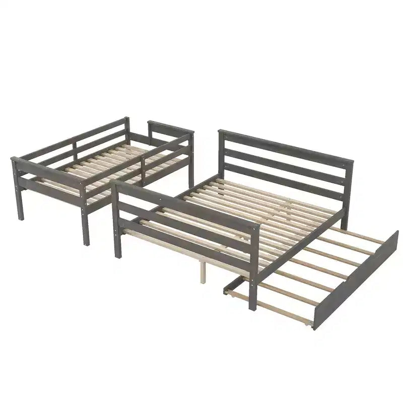 Litera de madera doble XL sobre queen con escalera, listones de madera maciza