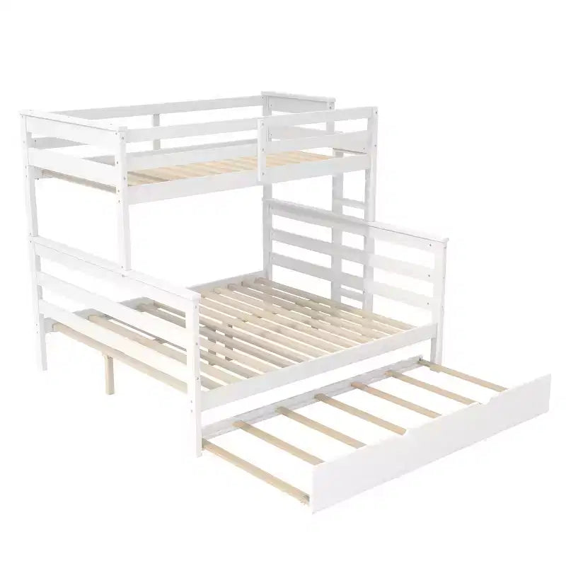 Litera de madera doble XL sobre queen con escalera, listones de madera maciza