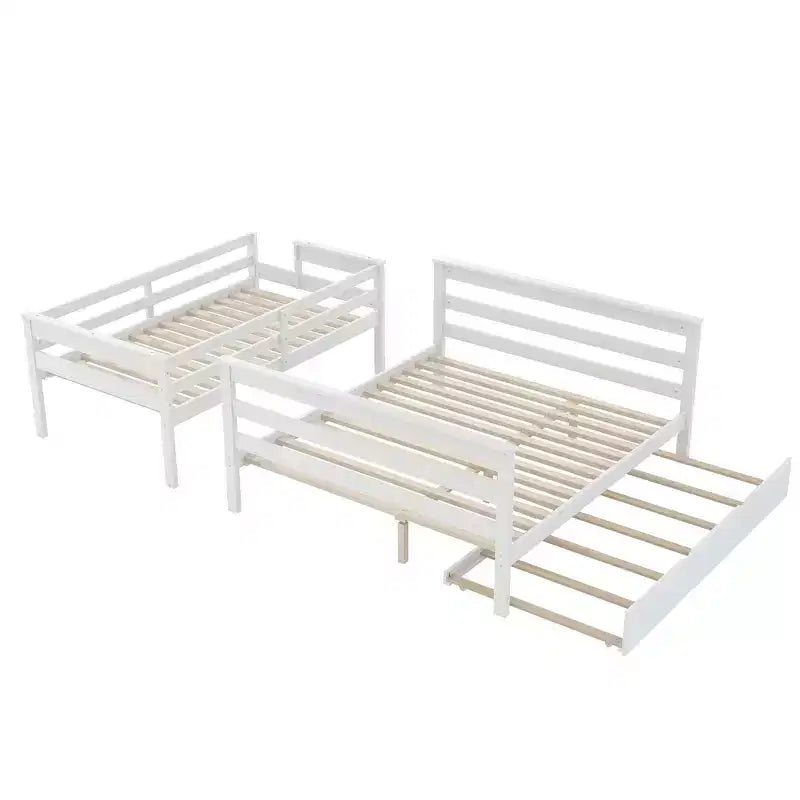 Litera de madera doble XL sobre queen con escalera, listones de madera maciza