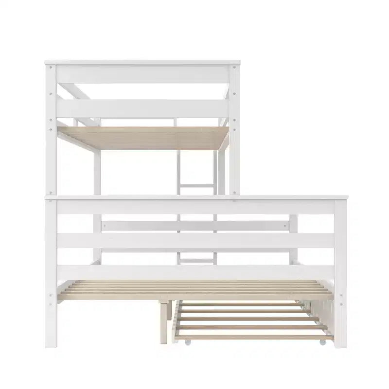 Litera de madera doble XL sobre queen con escalera, listones de madera maciza