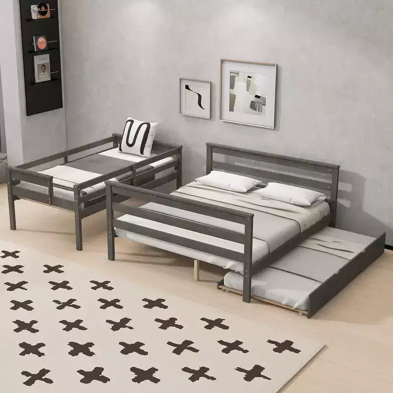 Litera de madera doble XL sobre queen con escalera, listones de madera maciza