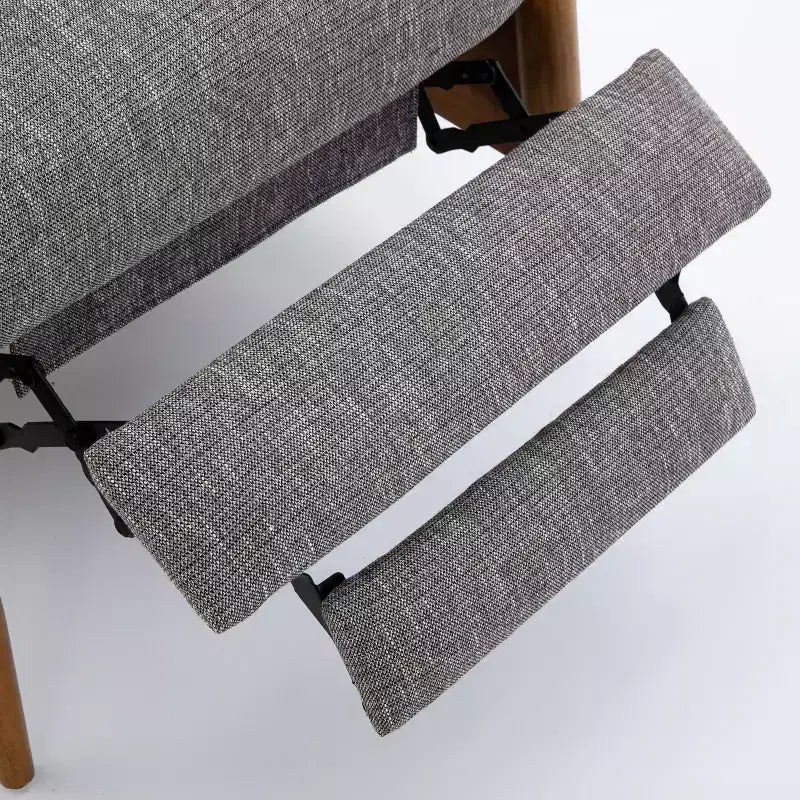 Sillón Reclinable de Respaldo Push-Back Gris Ceniza: Resistente a las manchas, patas de madera de castaño, relleno de espuma
