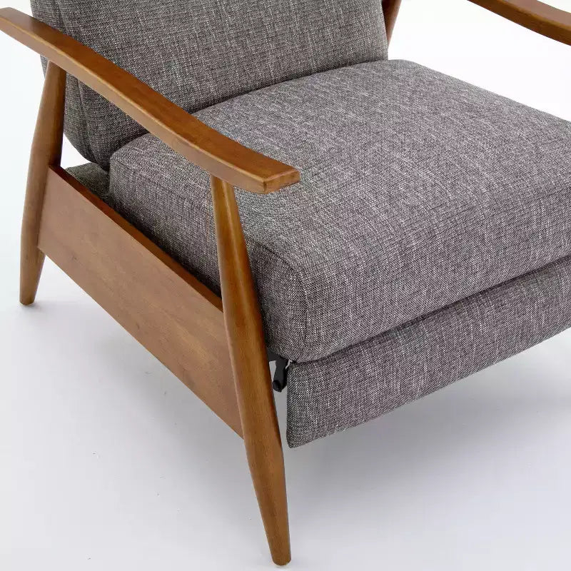 Sillón Reclinable de Respaldo Push-Back Gris Ceniza: Resistente a las manchas, patas de madera de castaño, relleno de espuma