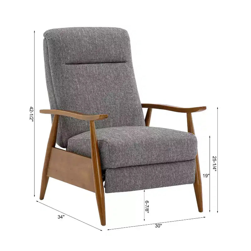 Sillón Reclinable de Respaldo Push-Back Gris Ceniza: Resistente a las manchas, patas de madera de castaño, relleno de espuma