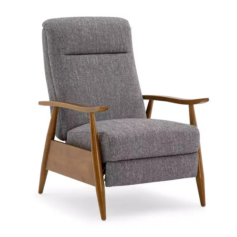 Sillón Reclinable de Respaldo Push-Back Gris Ceniza: Resistente a las manchas, patas de madera de castaño, relleno de espuma