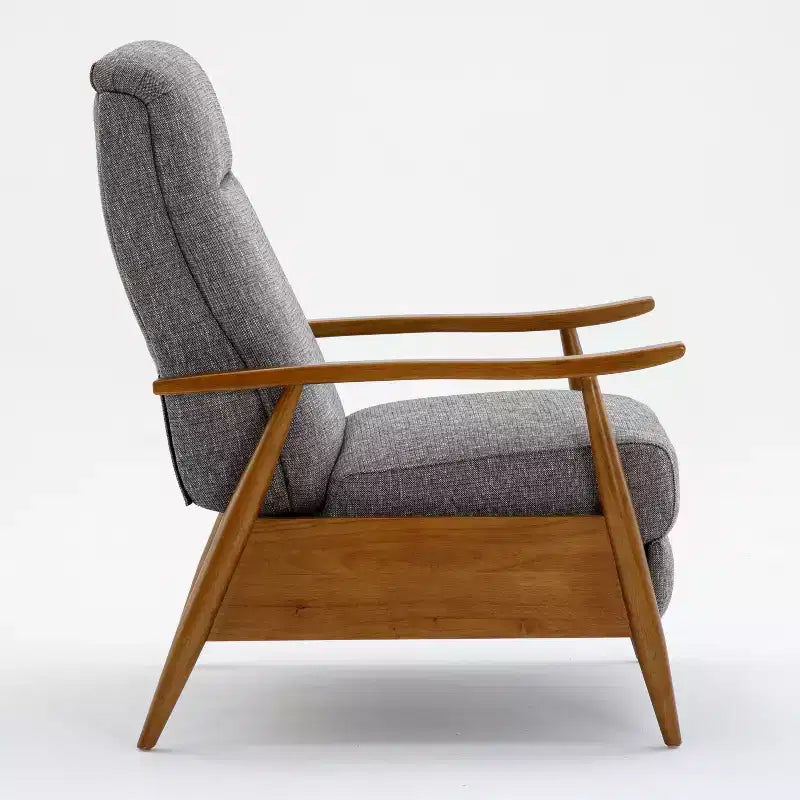 Sillón Reclinable de Respaldo Push-Back Gris Ceniza: Resistente a las manchas, patas de madera de castaño, relleno de espuma