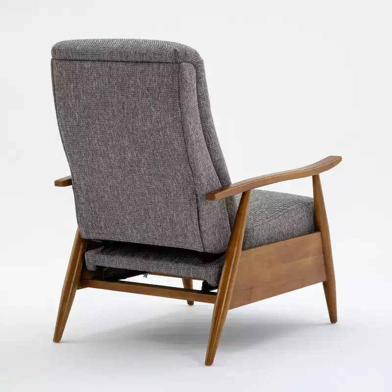 Sillón Reclinable de Respaldo Push-Back Gris Ceniza: Resistente a las manchas, patas de madera de castaño, relleno de espuma