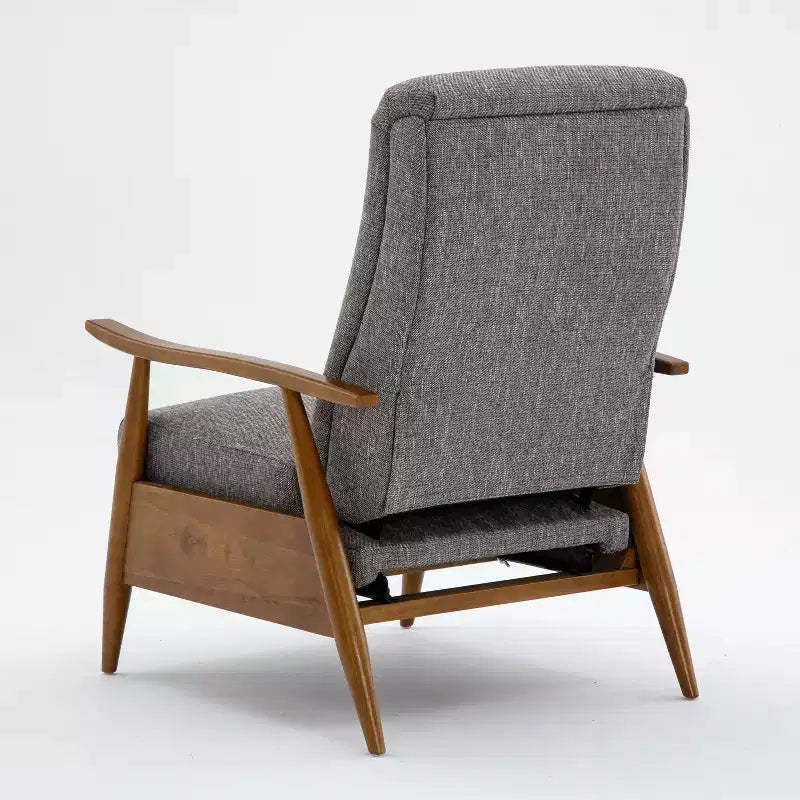 Sillón Reclinable de Respaldo Push-Back Gris Ceniza: Resistente a las manchas, patas de madera de castaño, relleno de espuma
