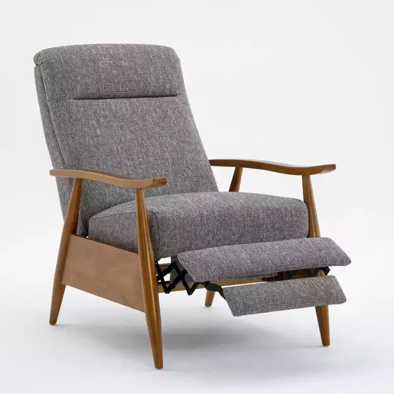 Sillón Reclinable de Respaldo Push-Back Gris Ceniza: Resistente a las manchas, patas de madera de castaño, relleno de espuma