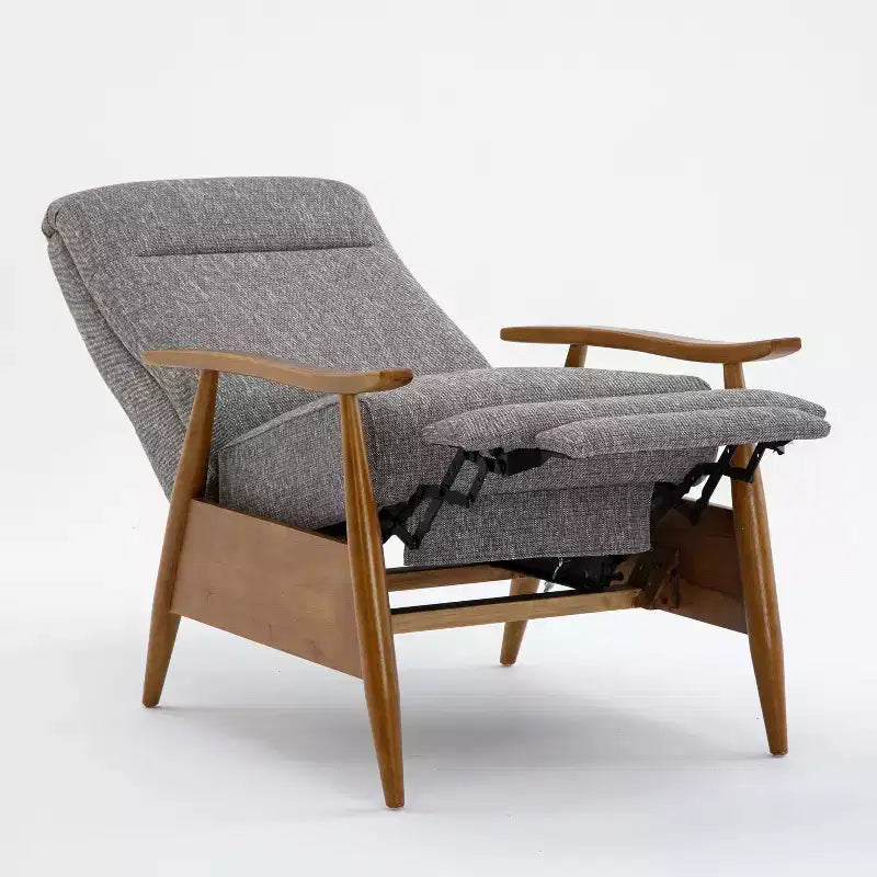 Sillón Reclinable de Respaldo Push-Back Gris Ceniza: Resistente a las manchas, patas de madera de castaño, relleno de espuma