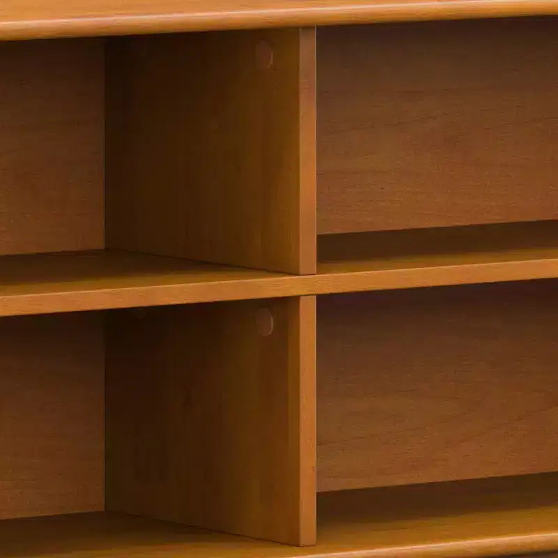 Estantería baja de teca marrón de 30": estilo moderno, 4 estantes fijos, estructura de madera de caucho