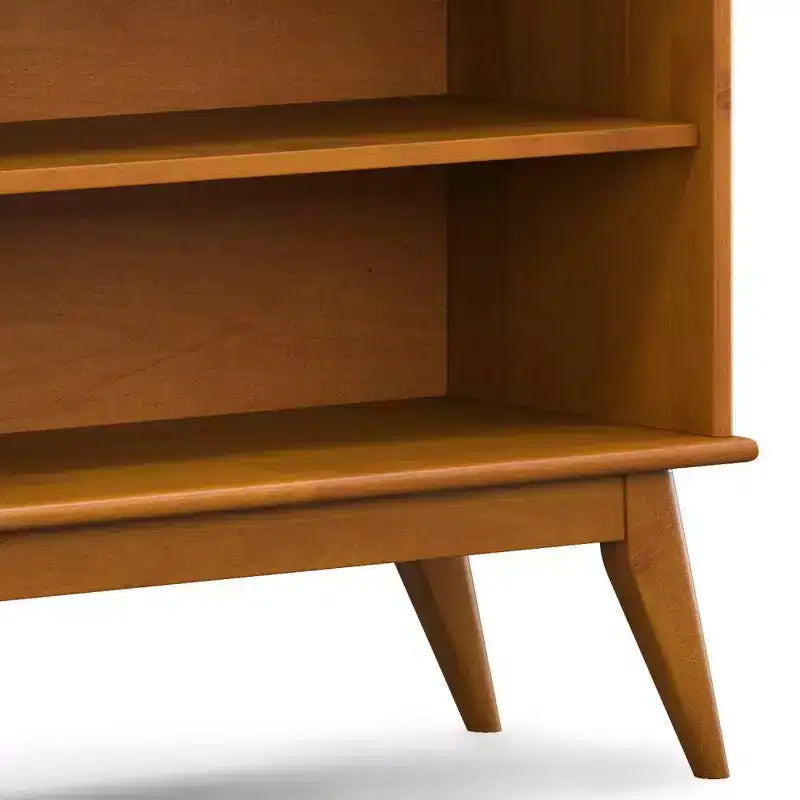 Estantería baja de teca marrón de 30": estilo moderno, 4 estantes fijos, estructura de madera de caucho
