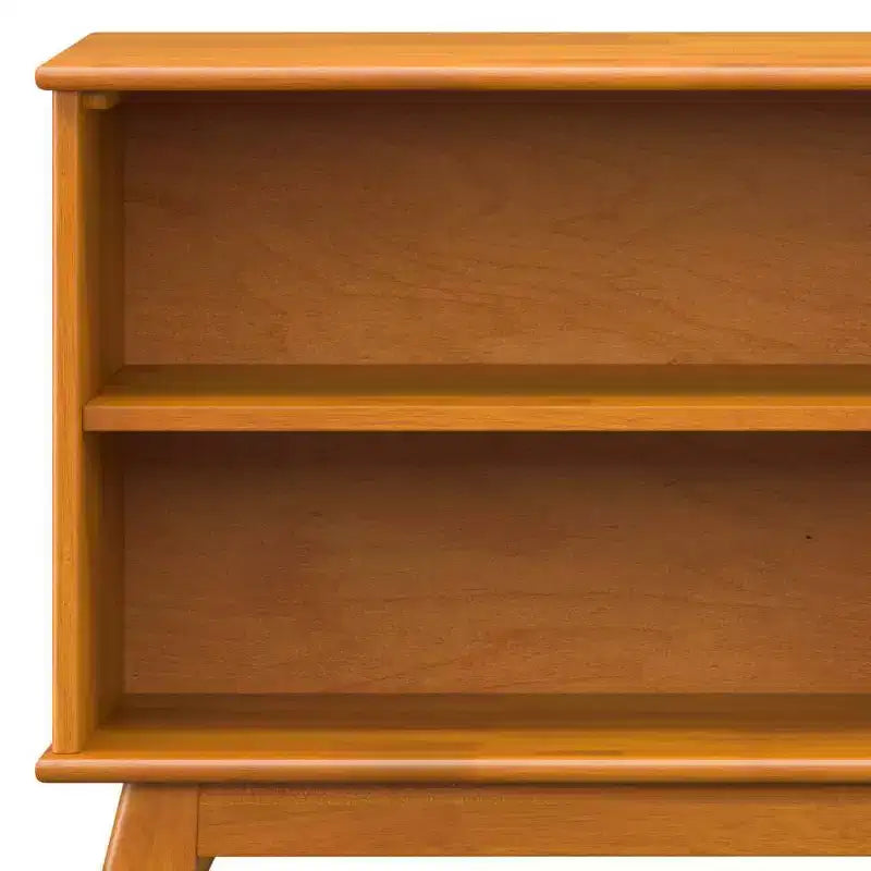 Estantería baja de teca marrón de 30": estilo moderno, 4 estantes fijos, estructura de madera de caucho