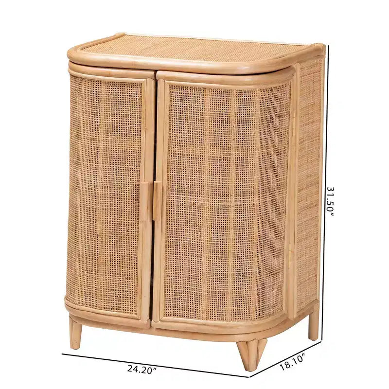 Gabinete de almacenamiento de ratán natural: Hecho a mano, 2 estantes, diseño bohemio