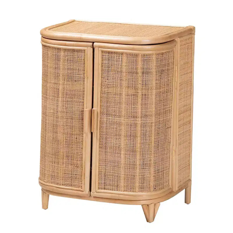 Gabinete de almacenamiento de ratán natural: Hecho a mano, 2 estantes, diseño bohemio