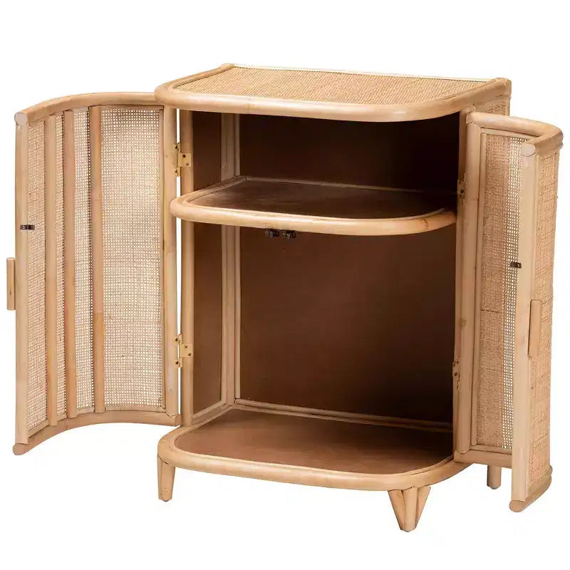 Gabinete de almacenamiento de ratán natural: Hecho a mano, 2 estantes, diseño bohemio