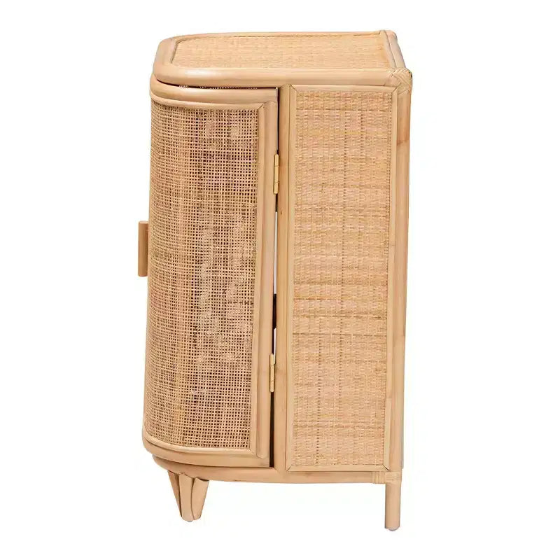 Gabinete de almacenamiento de ratán natural: Hecho a mano, 2 estantes, diseño bohemio