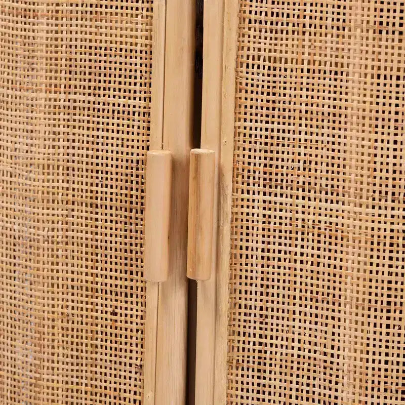 Gabinete de almacenamiento de ratán natural: Hecho a mano, 2 estantes, diseño bohemio