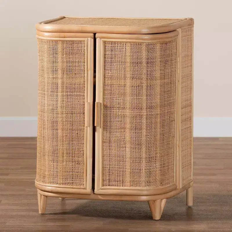 Gabinete de almacenamiento de ratán natural: Hecho a mano, 2 estantes, diseño bohemio