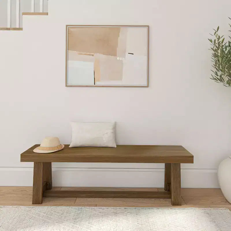 Banco de comedor rústico, banco de madera maciza para mesa de comedor/cocina, 60", nogal cepillado