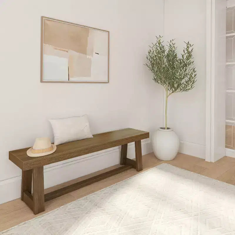 Banco de comedor rústico, banco de madera maciza para mesa de comedor/cocina, 60", nogal cepillado