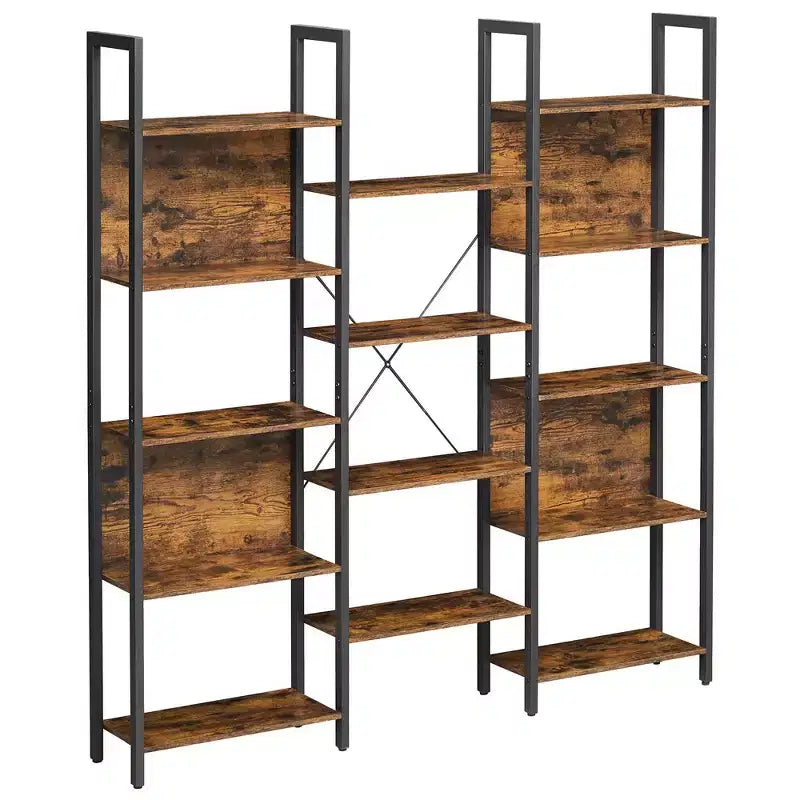 Estantería de 5 niveles con 14 estantes, estantería con estructura de metal, estilo industrial, marrón rústico y negro