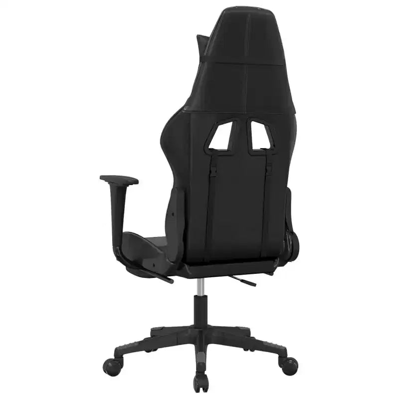 Silla de juego ajustable - Negra y gris, piel sintética, diseño ergonómico, giro de 360 grados, ruedas giratorias, respaldo reclinable y reposapiés