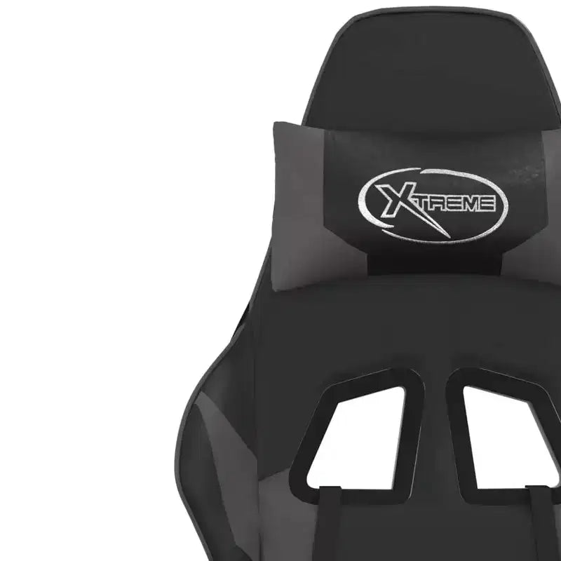 Silla de juego ajustable - Negra y gris, piel sintética, diseño ergonómico, giro de 360 grados, ruedas giratorias, respaldo reclinable y reposapiés
