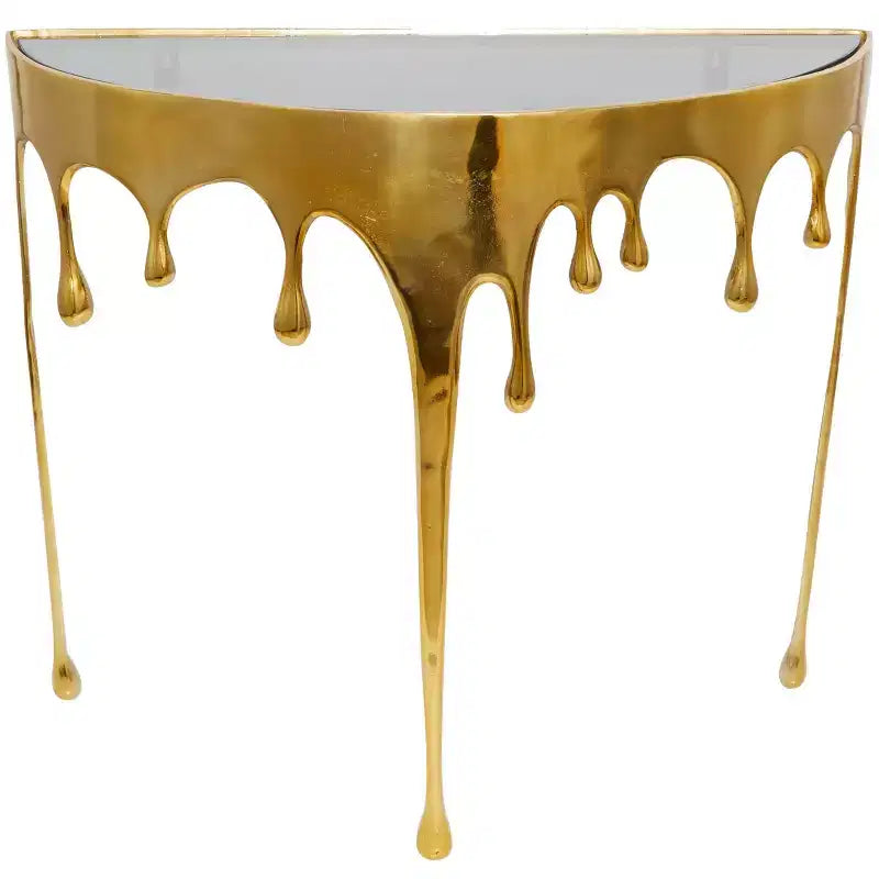 Consola de Aluminio con Patas Diseñadas de Efecto Derretido y Tapa de Cristal Ahumado