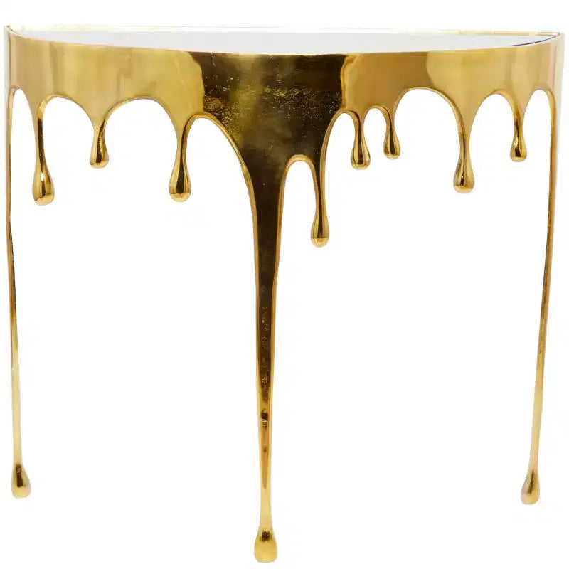 Consola de Aluminio con Patas Diseñadas de Efecto Derretido y Tapa de Cristal Ahumado