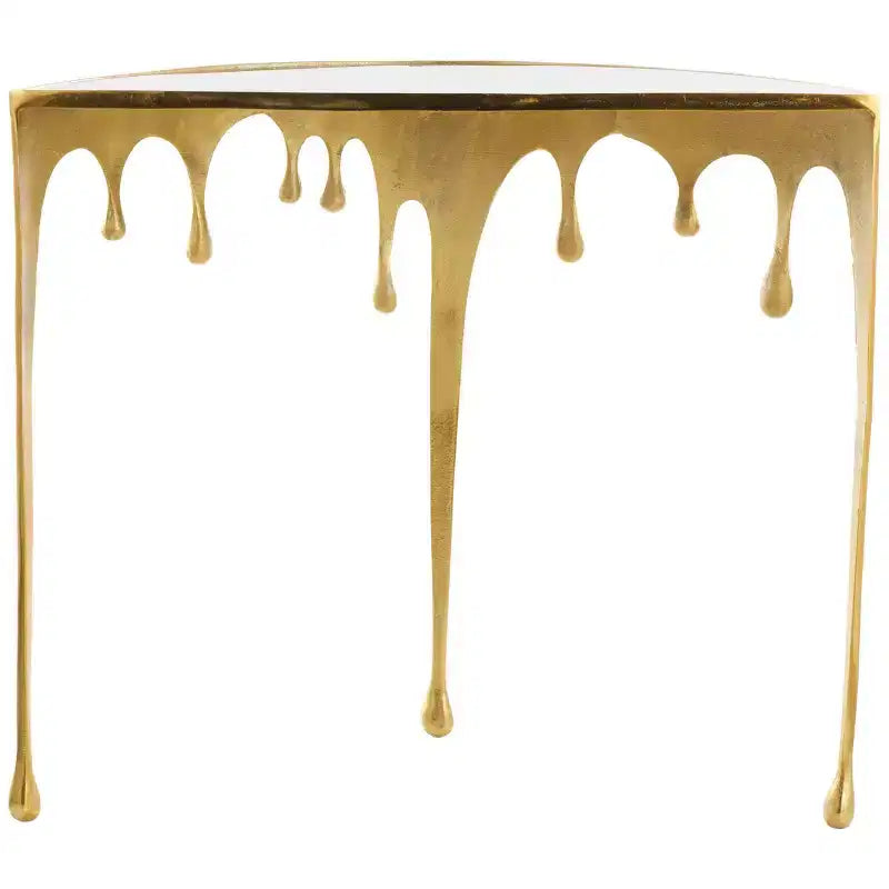 Consola de Aluminio con Patas Diseñadas de Efecto Derretido y Tapa de Cristal Ahumado